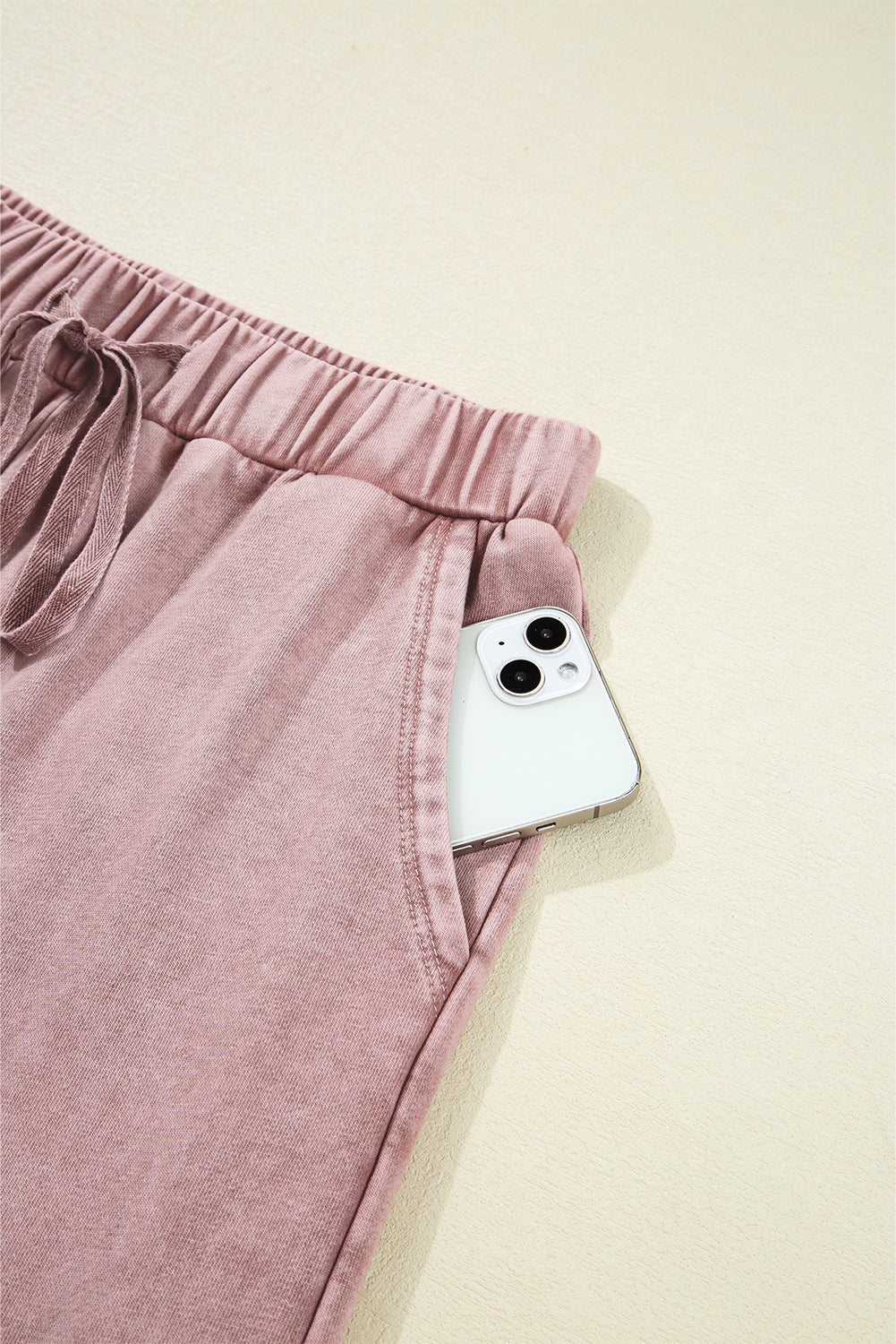 Pantalon patchwork à jambes larges et à cordon de serrage, délavé minéral