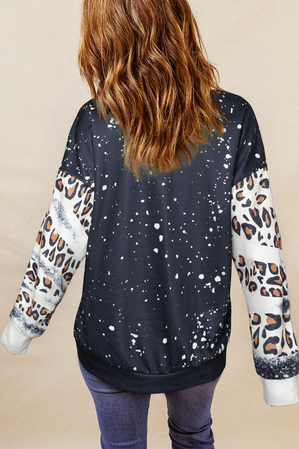 Black Merry&Bright Christmas Nutcracker Heat Transfer Printing Leopard Tie Dye Bleached Baggy Sweatshirt