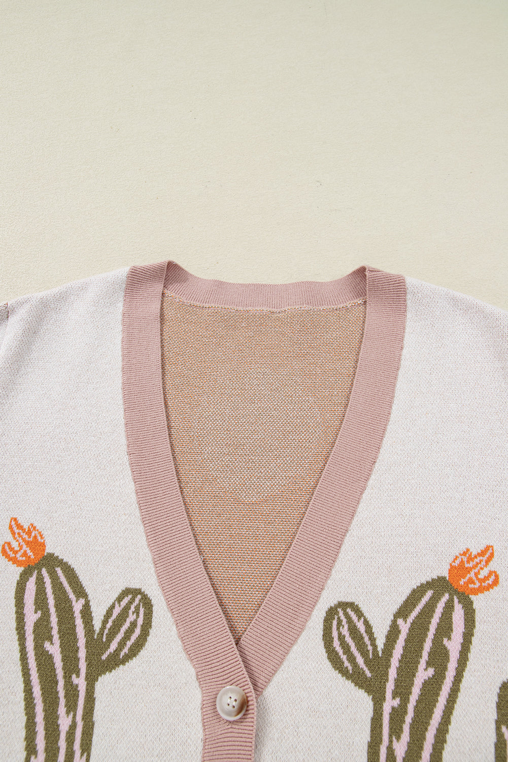 Apricot Cactus Print V Neck Plus Size Button Cardigan