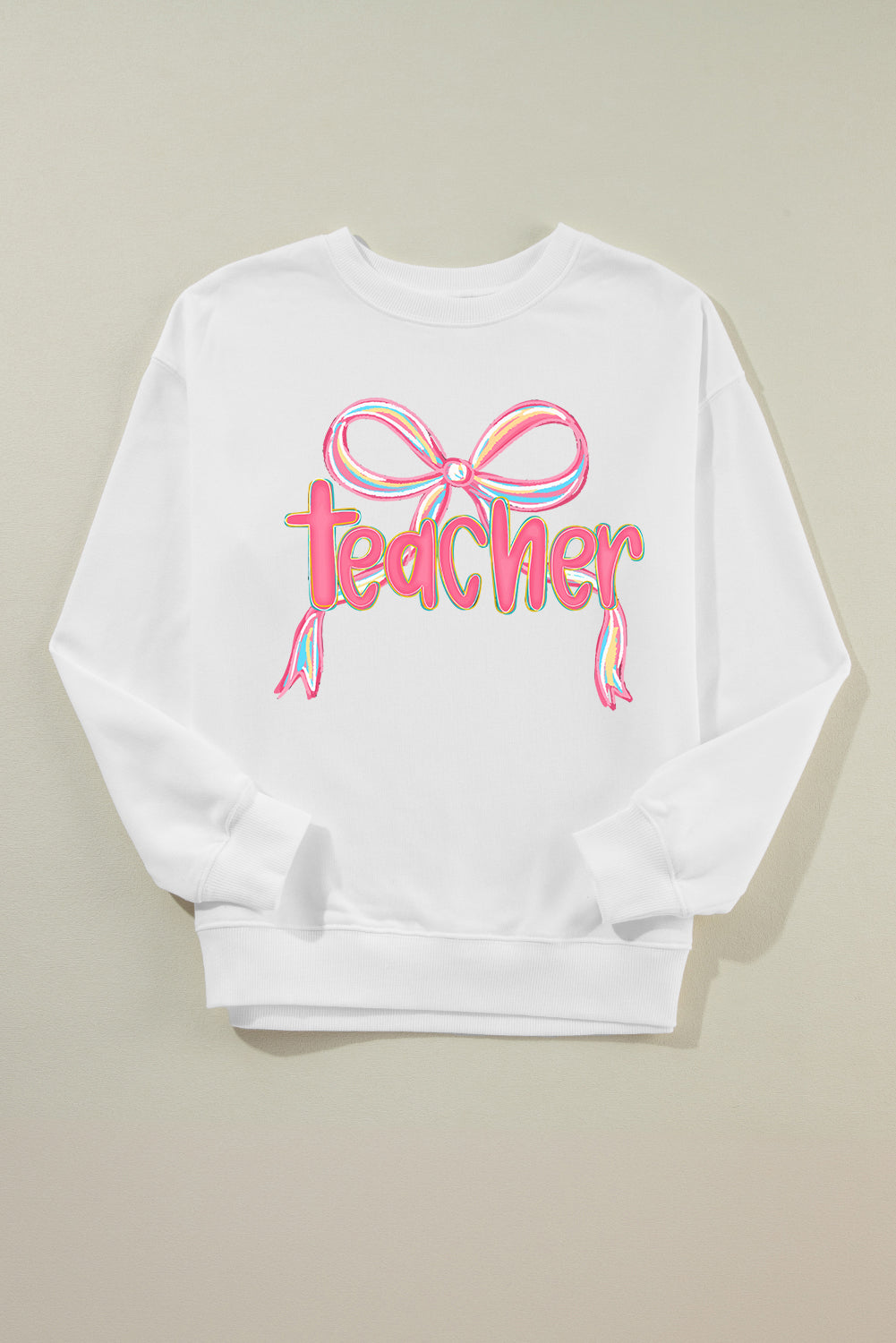 White teacher Bow Graphic Pullover Sweatshirt