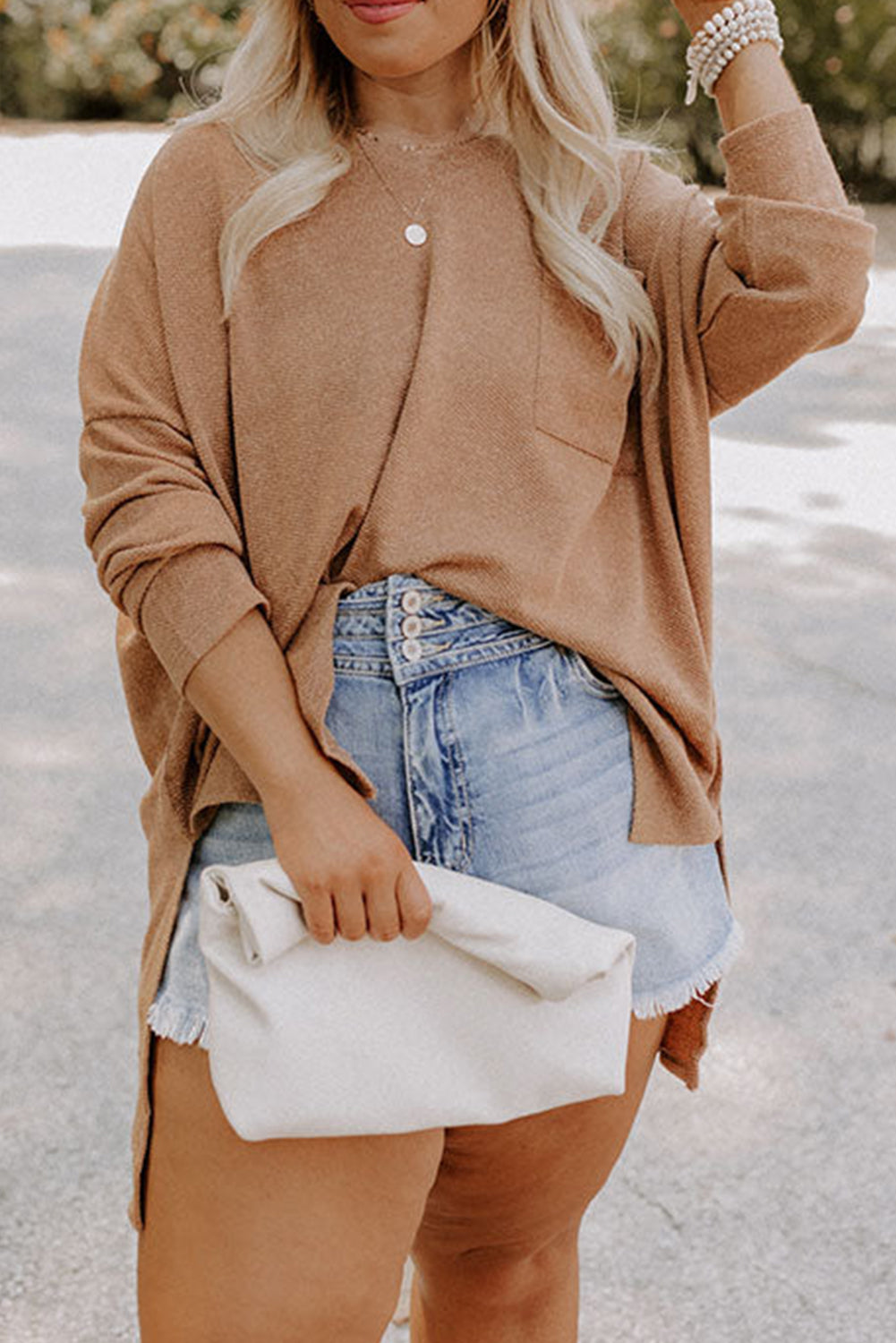 Tunique en maille parchemin grande taille à épaules tombantes