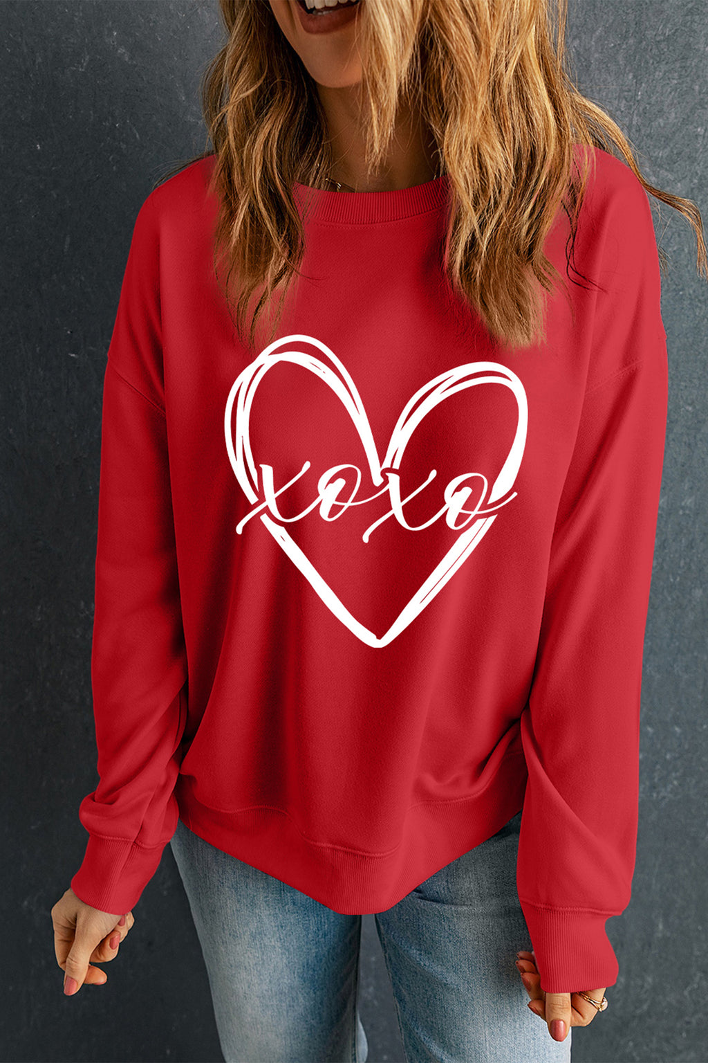 Sudadera con estampado de corazón de San Valentín rojo xoxo