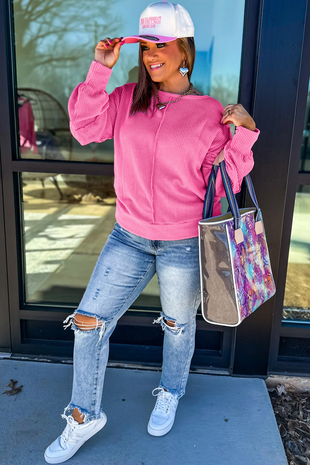 Haut côtelé torsadé Bonbon grande taille avec coutures apparentes