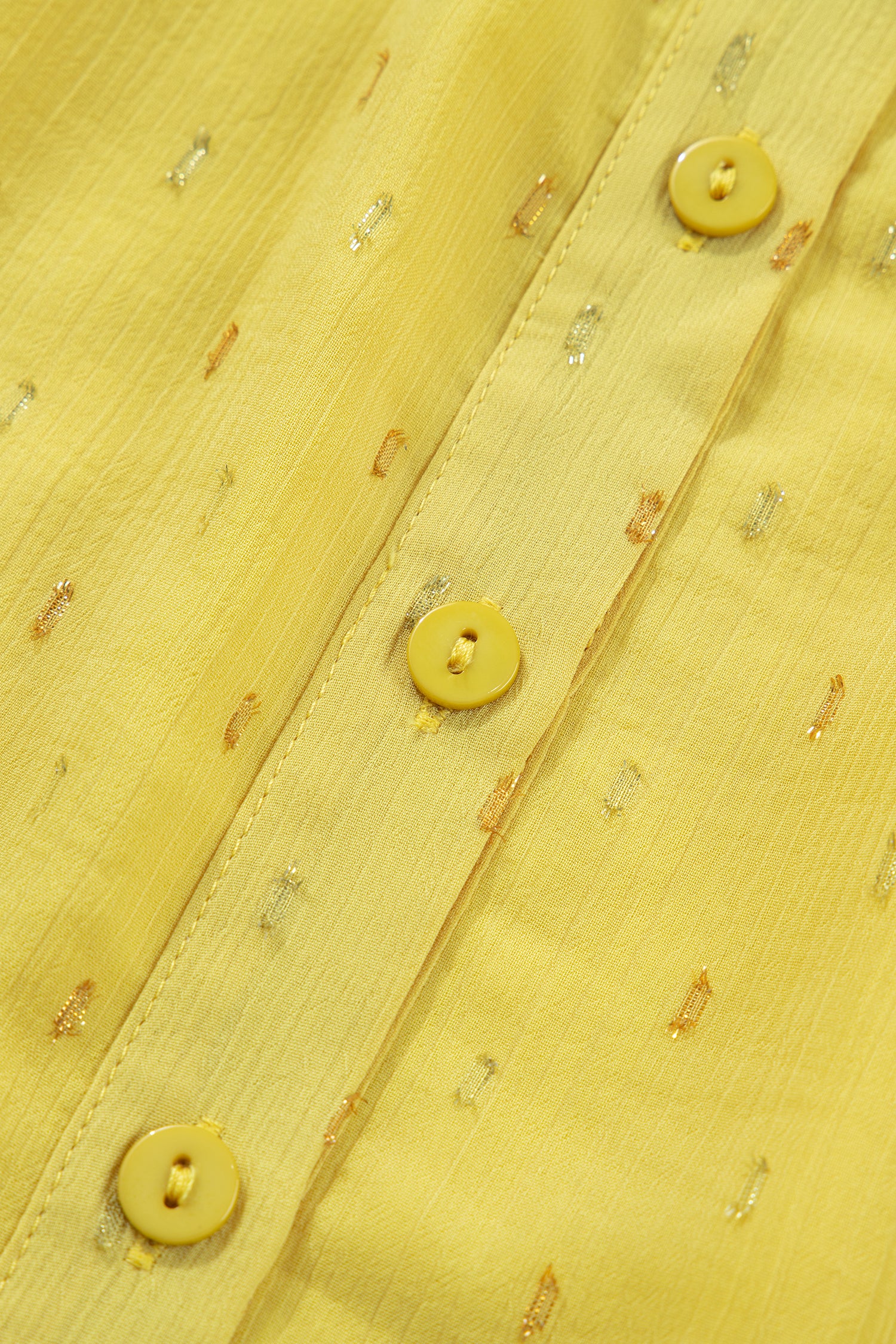 Yellow Cream Metallic Jacquard Short Sleeve Shirt