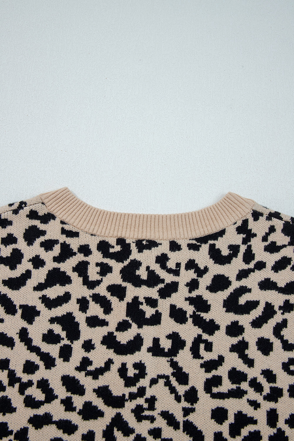 Khaki Leopard Drop Shoulder Knitted Cardigan