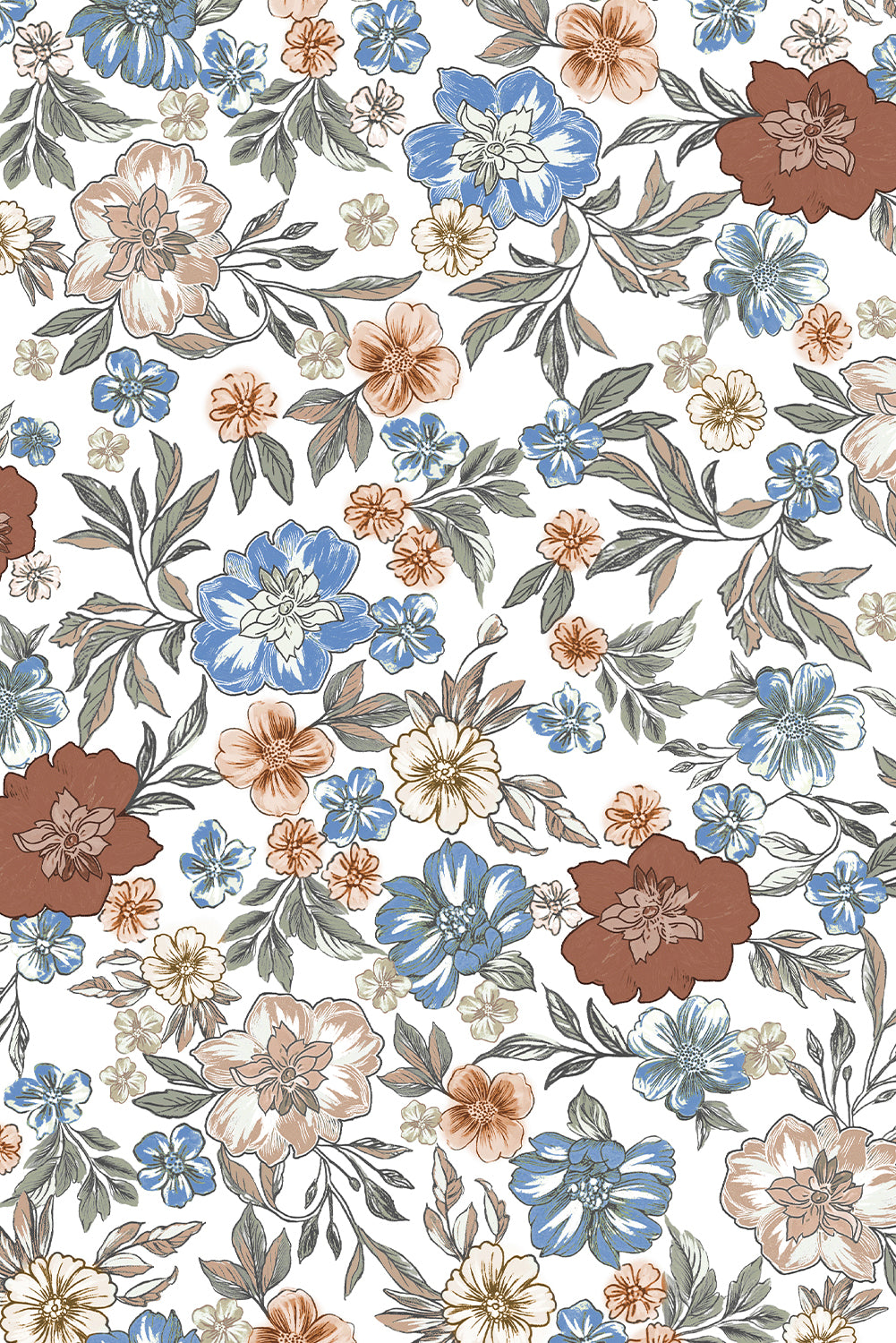 Brown Plaid Frilled Trim V Neck Floral Long Sleeve Blouse