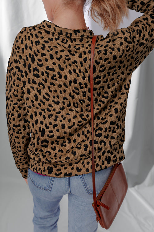 Brown Leopard Print Quarter Zip Sweatshirt