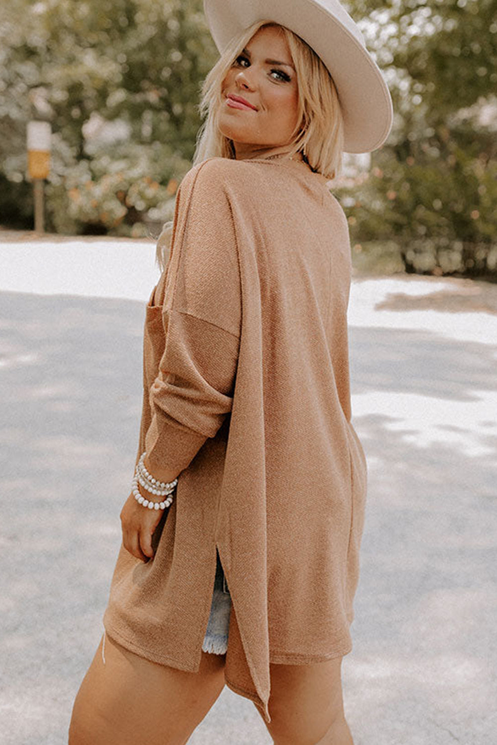 Tunique en maille parchemin grande taille à épaules tombantes