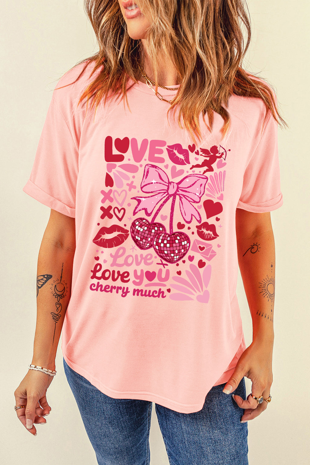 T-shirt graphique rose « Je t'aime beaucoup » pour la Saint-Valentin