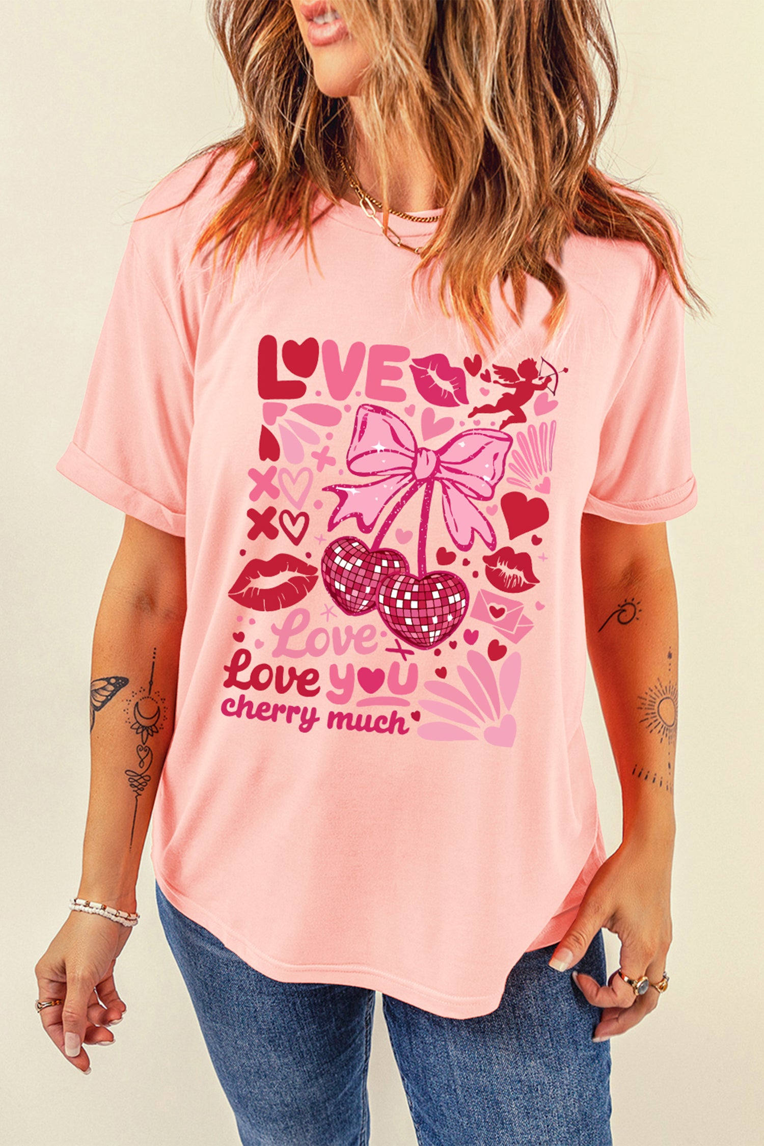 T-shirt graphique rose « Je t'aime beaucoup » pour la Saint-Valentin