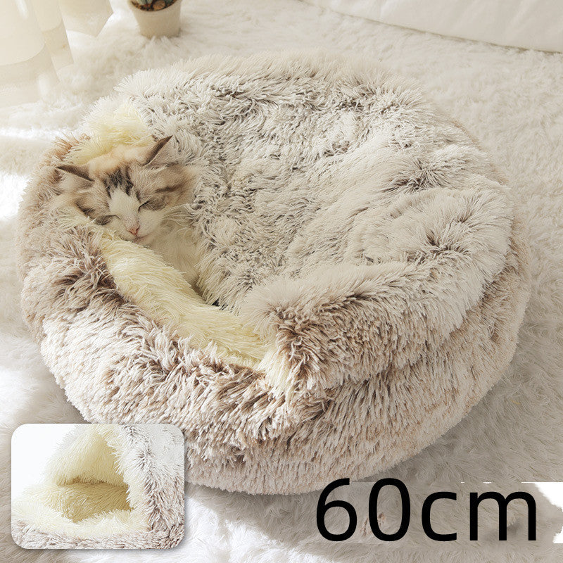 Cama 2 en 1 para perros y gatos, cama de invierno para mascotas, cama redonda de felpa cálida, cama de felpa larga y suave para mascotas, productos para mascotas