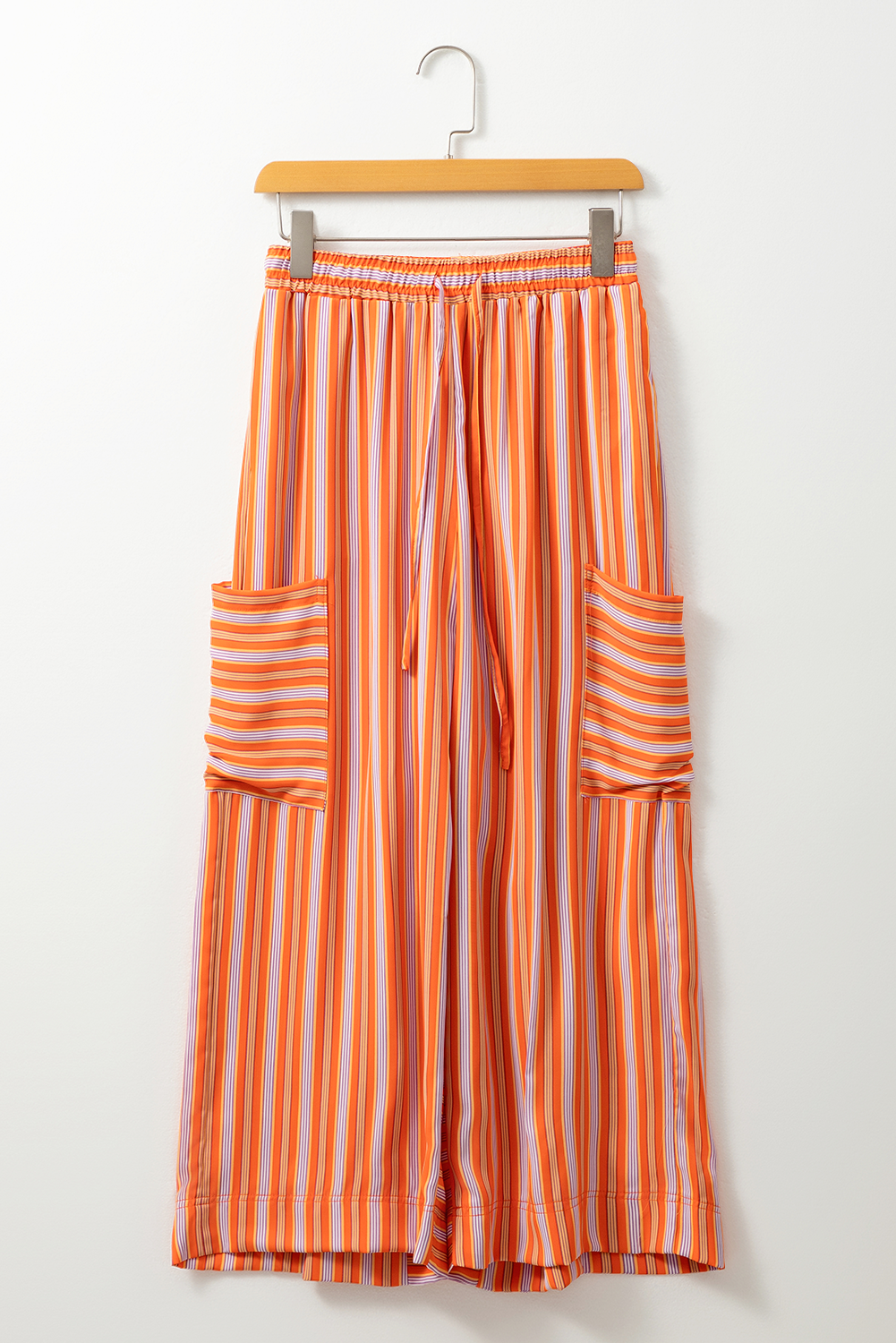 Orange Stripe Cropped Palazzo Pants with Pockets