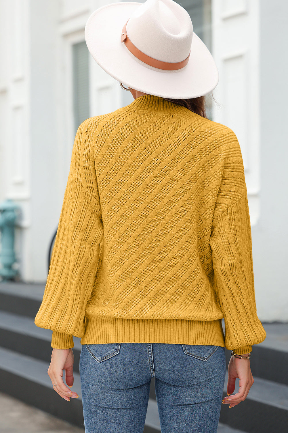 Ginger Solid Color Textured Knit High Neck Drop Shoulder Sweater