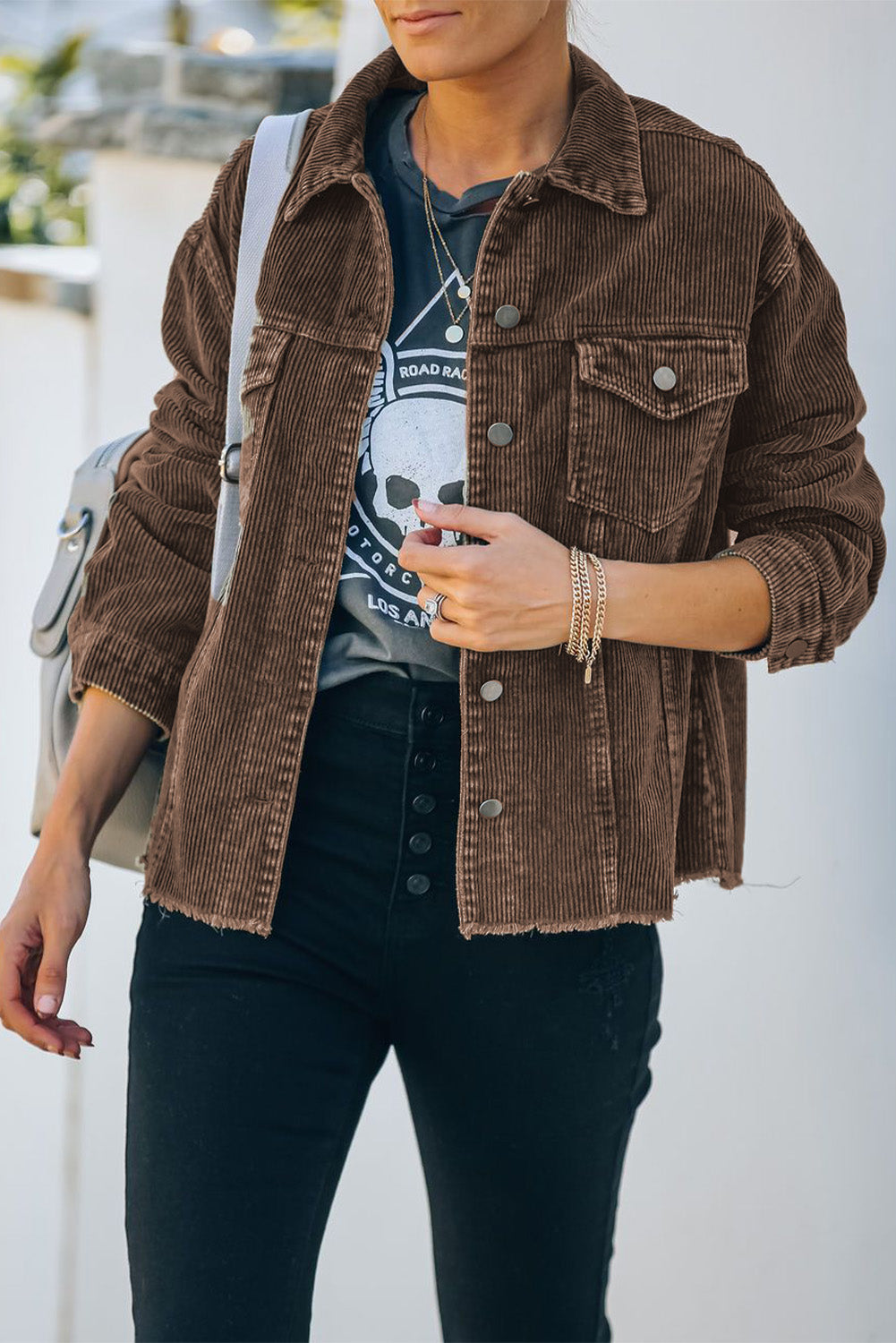 Brown-2 Corduroy Pocket Buttoned Jacket