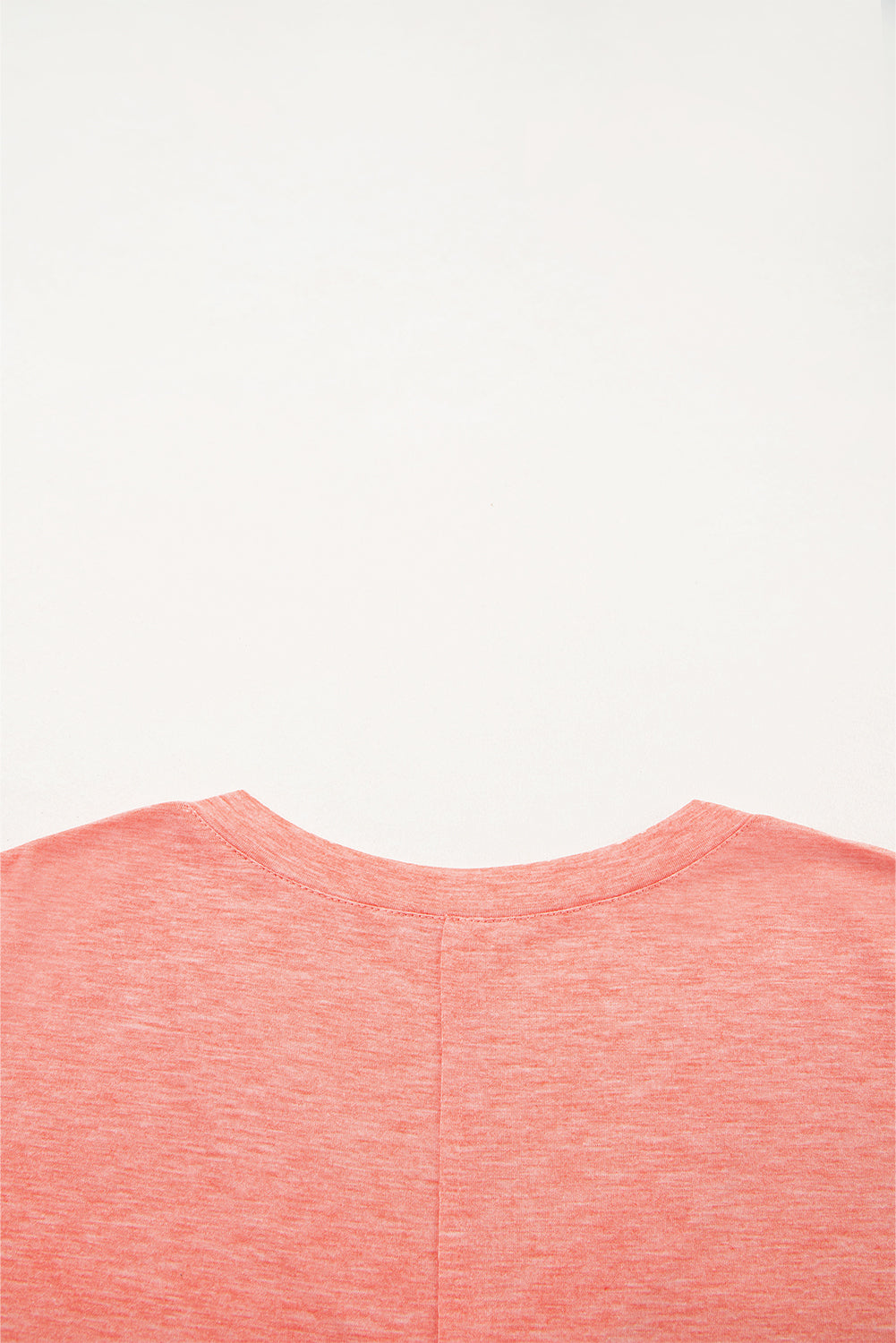 Haut à manches longues et col en V à imprimé floral saumon frais