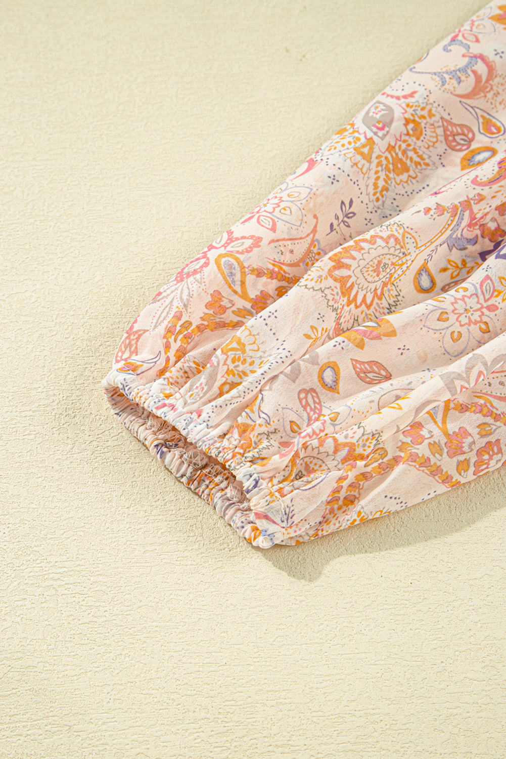 Golden Apricot Boho Floral Print V Neck Long Sleeve Blouse