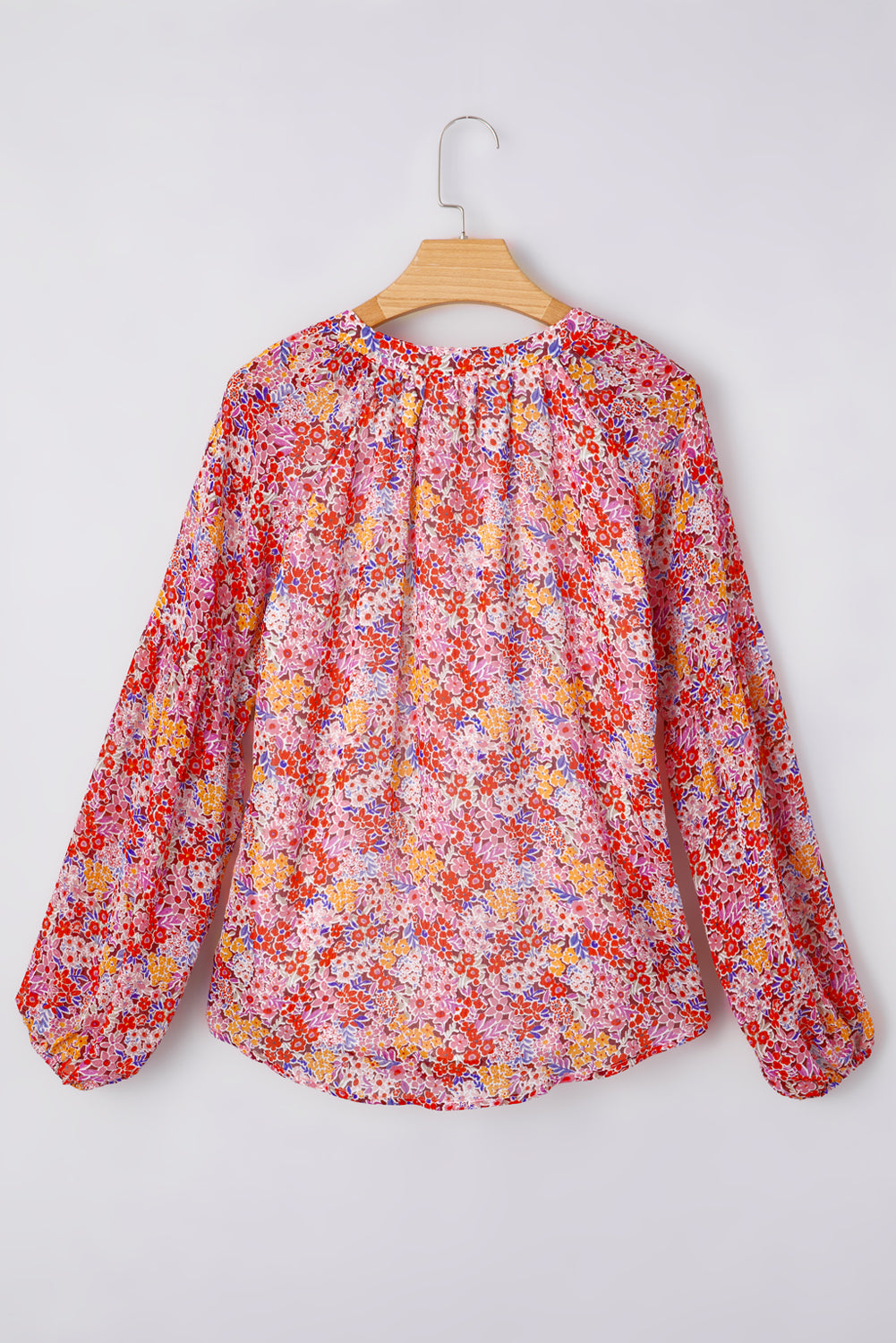 Golden Apricot Boho Floral Print V Neck Long Sleeve Blouse