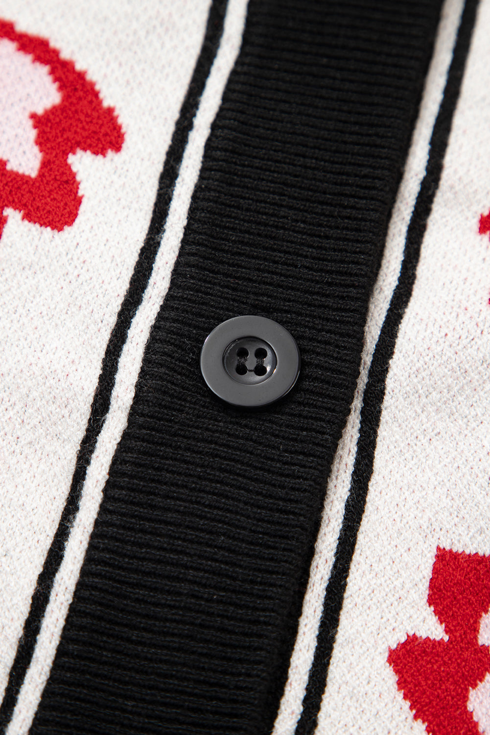 Cardigan beige à imprimé floral, boutonné sur le devant, col en V, bordure contrastée