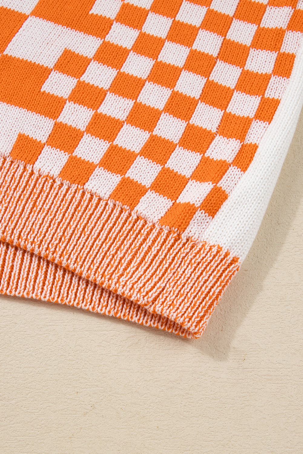 Cardigan en tricot à manches bouffantes et carreaux orange grande taille à épaules tombantes