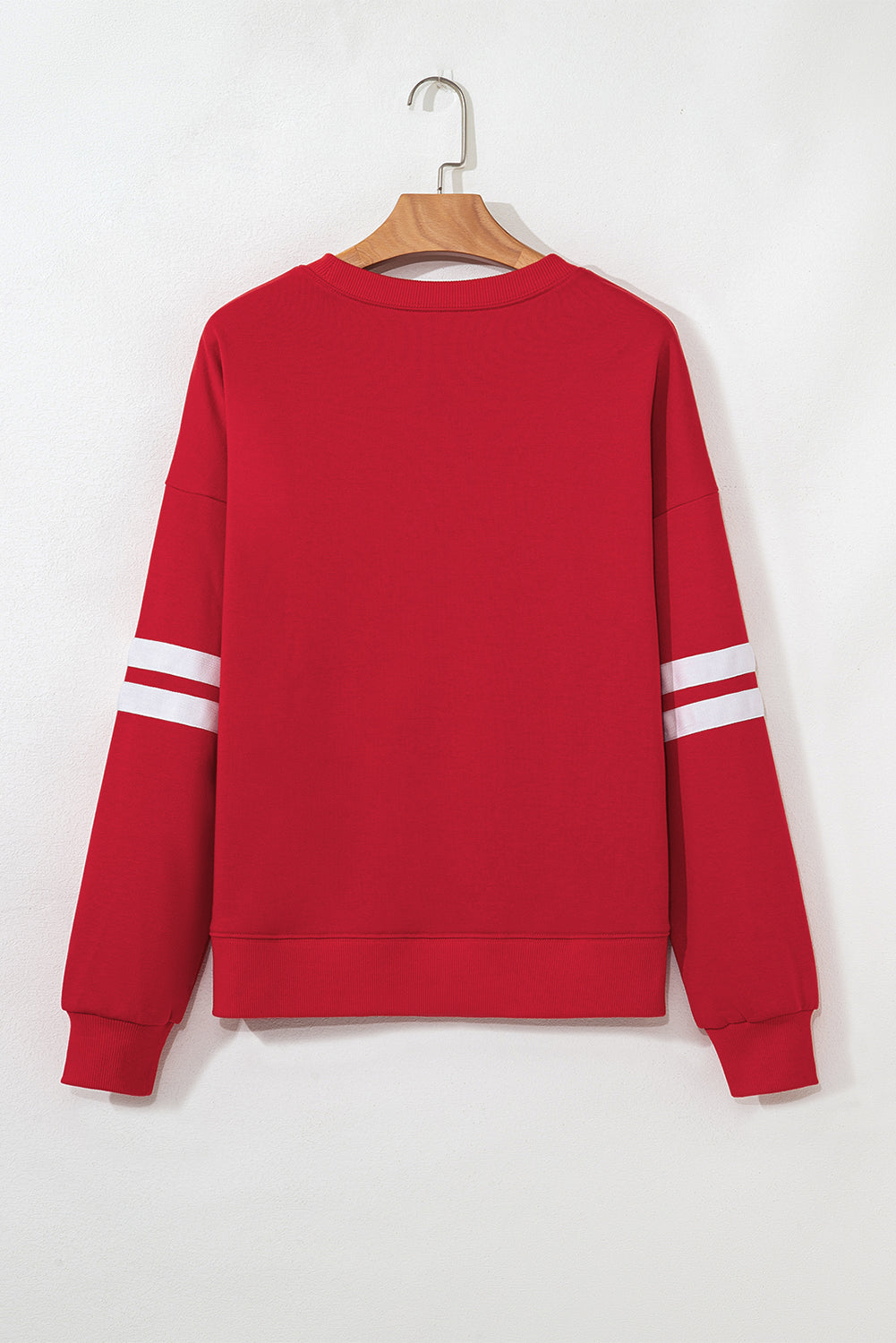 Fiery Red Preppy Striped Sleeve Loose Sweatshirt