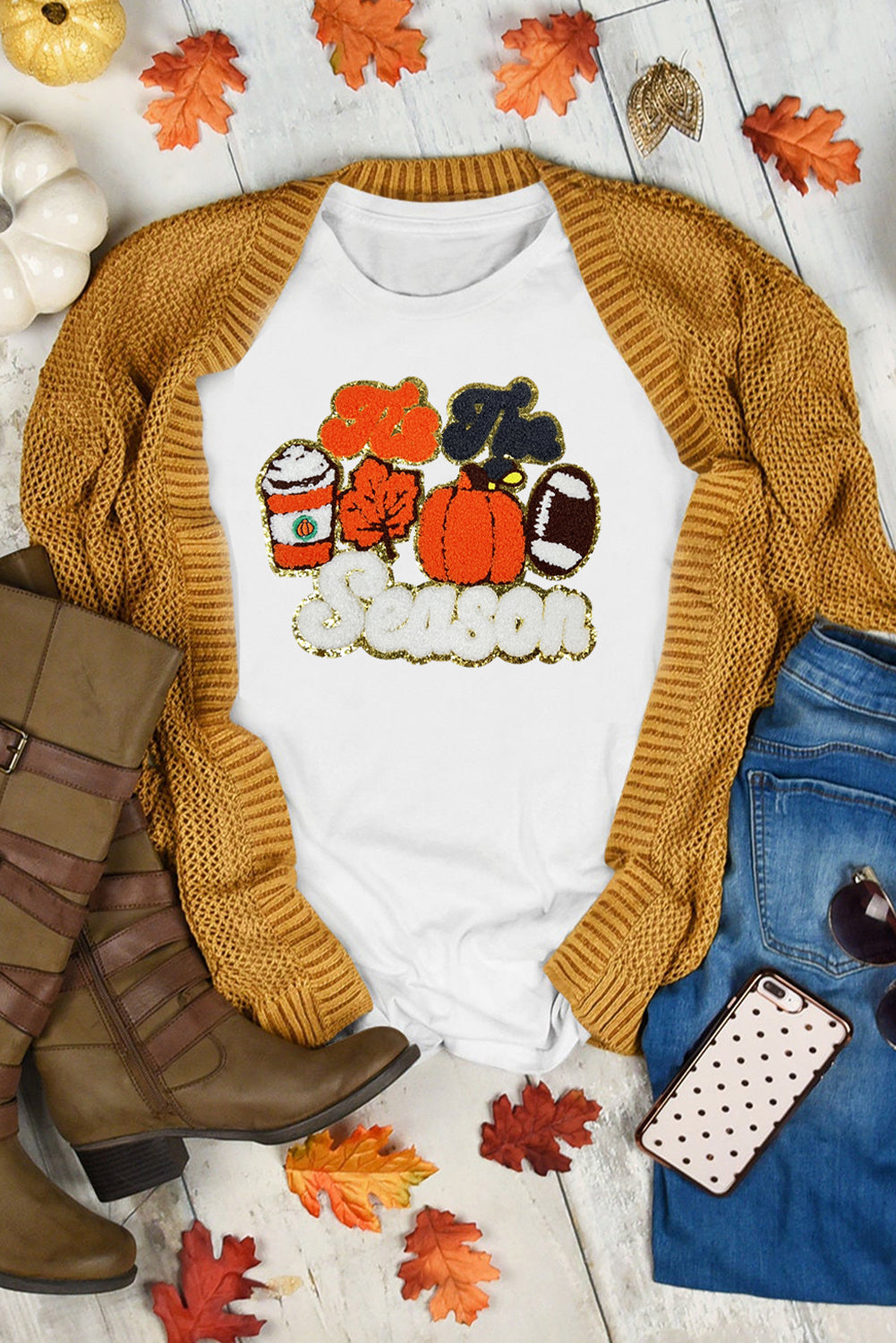 White Iis The Season Pumpkin Spice Graphic Crewneck T Shirt