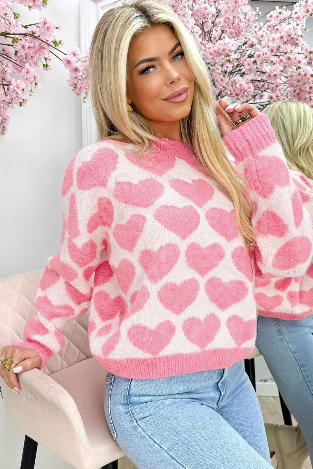 Strawberry Pink Love Heart Valentine Knit Sweater