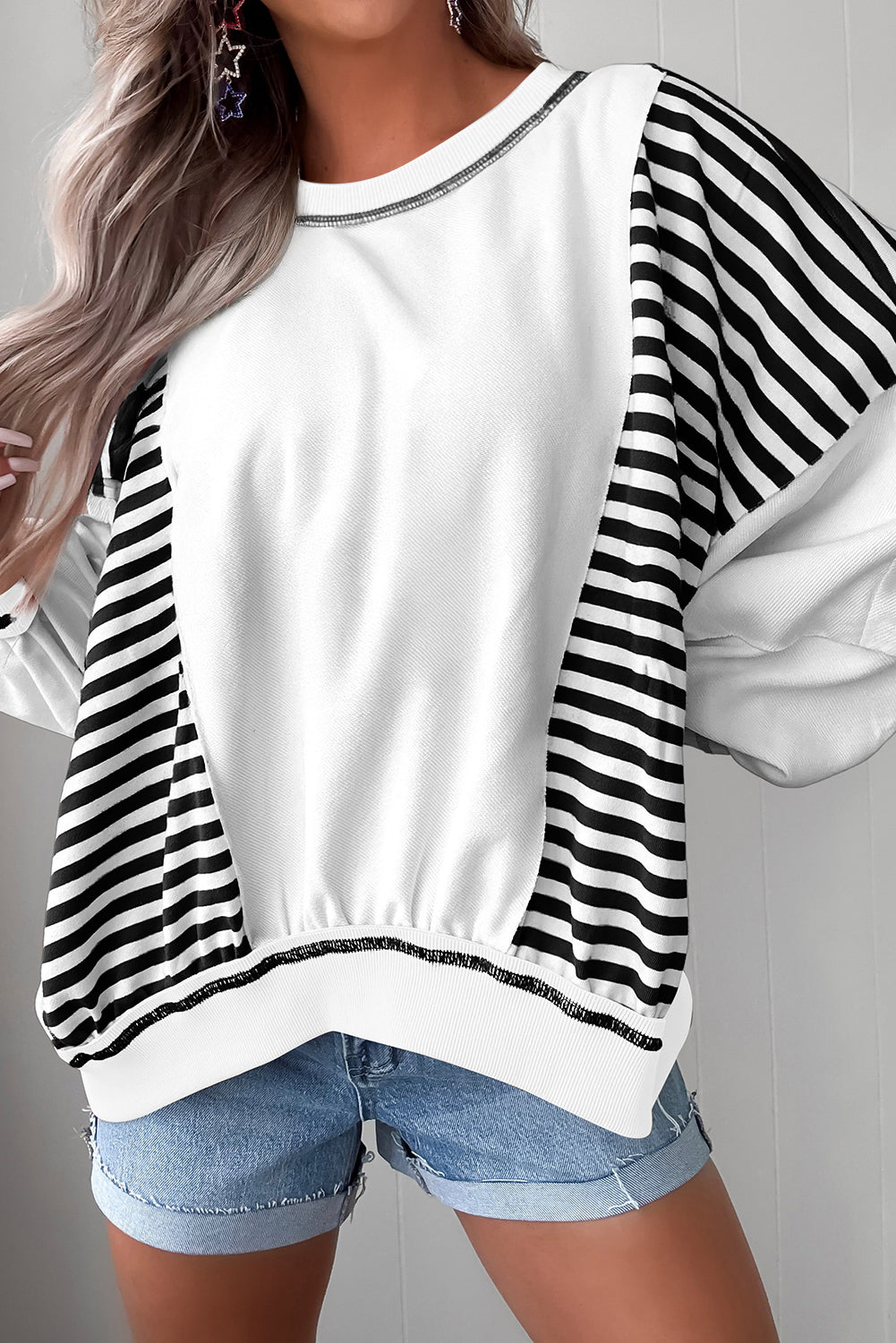 Red Striped Colorblock Patchwork Oversized Sweatshirt