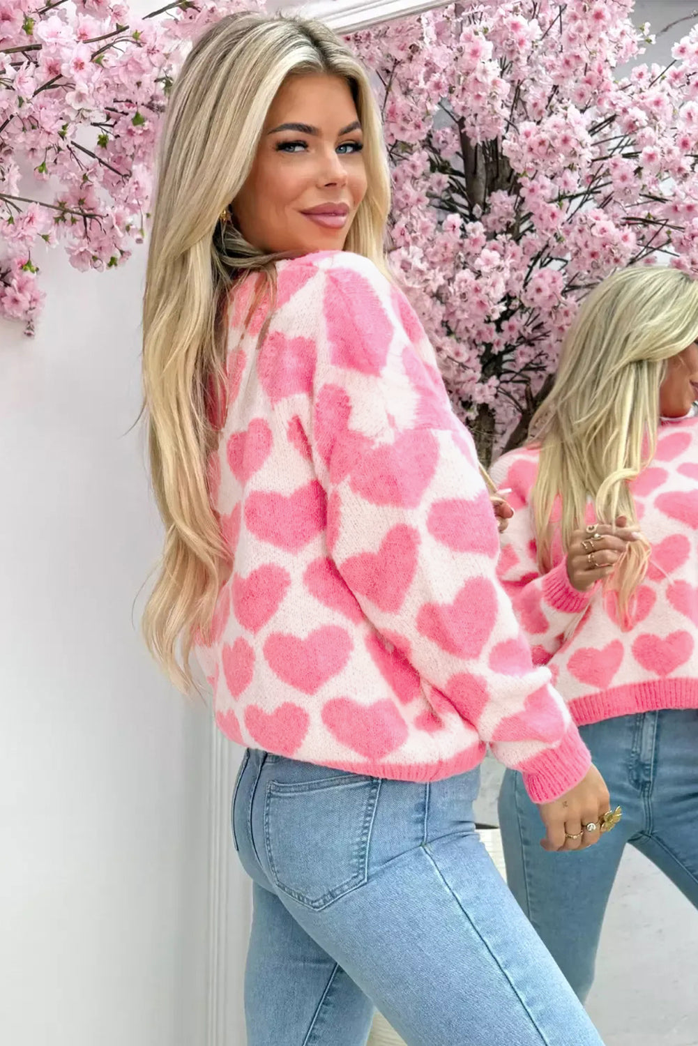 Strawberry Pink Love Heart Valentine Knit Sweater