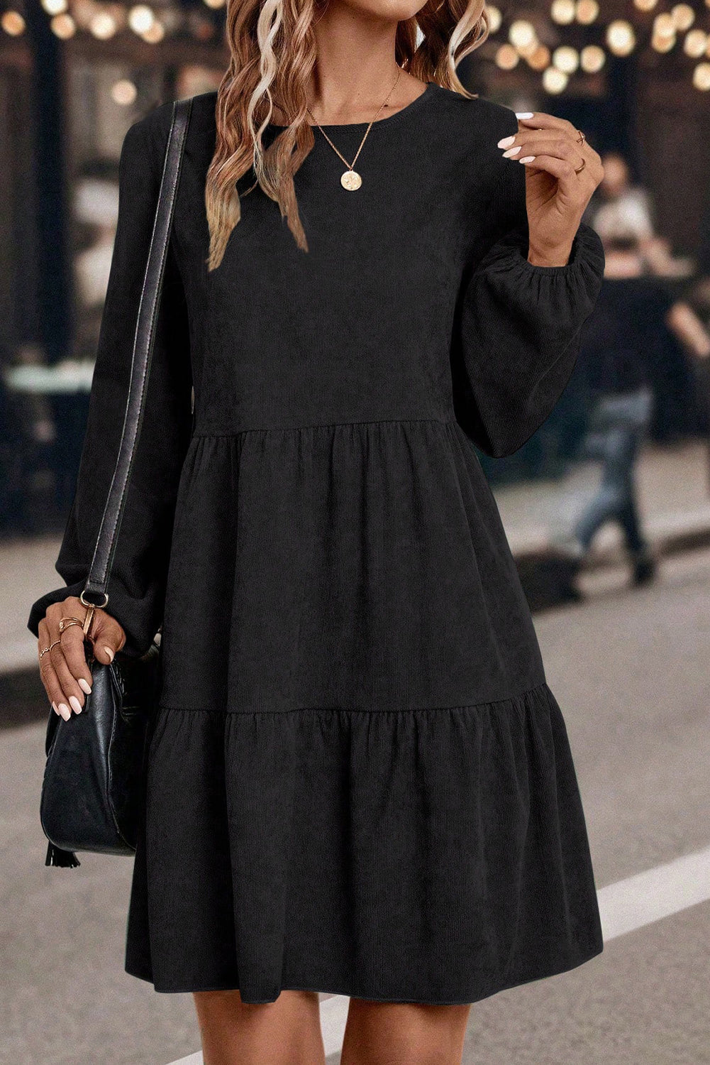 Robe courte à manches lanternes marron foncé