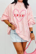 Sweat-shirt rose tie-dye à col montant imprimé cœur xoxo