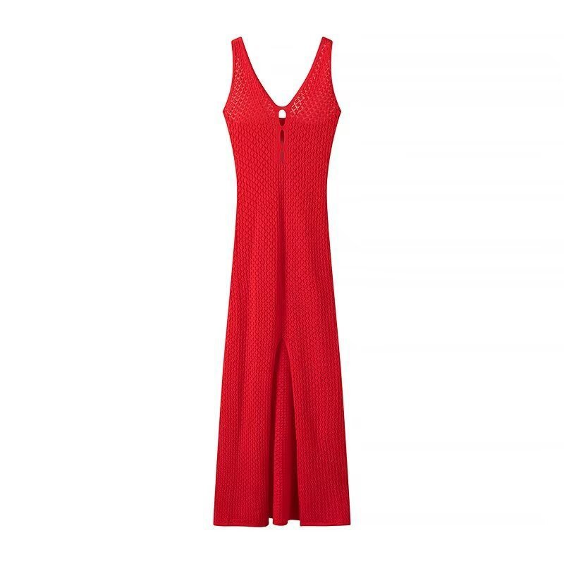 Vestido de punto con escote halter y escote en V para mujer 