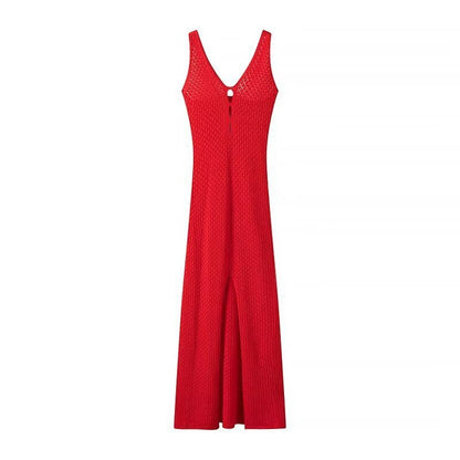 Vestido de punto con escote halter y escote en V para mujer 