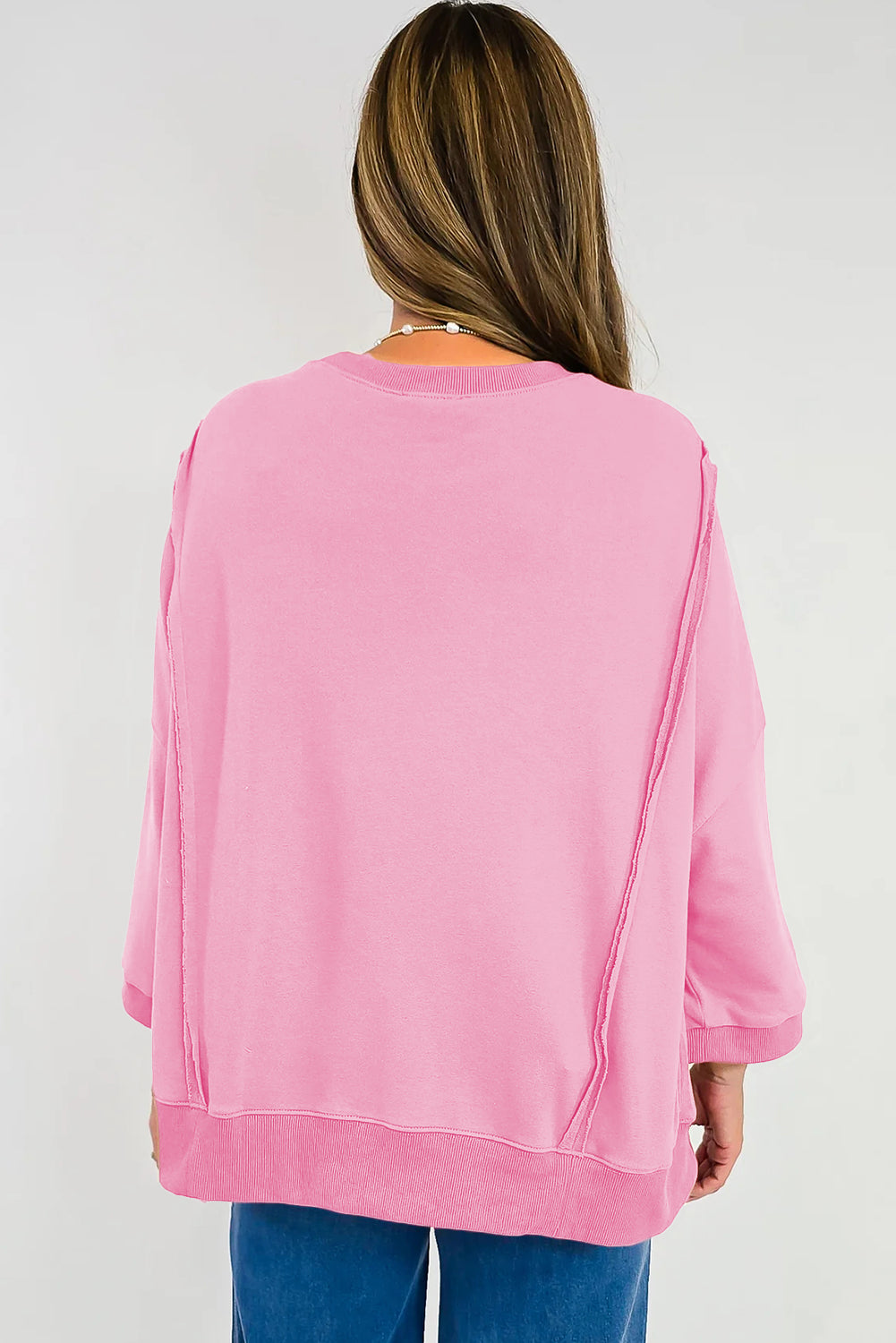 Fiery Red Floral Bow Patched Exposed Seam Patchwork Slit Baggy Sweatshirt