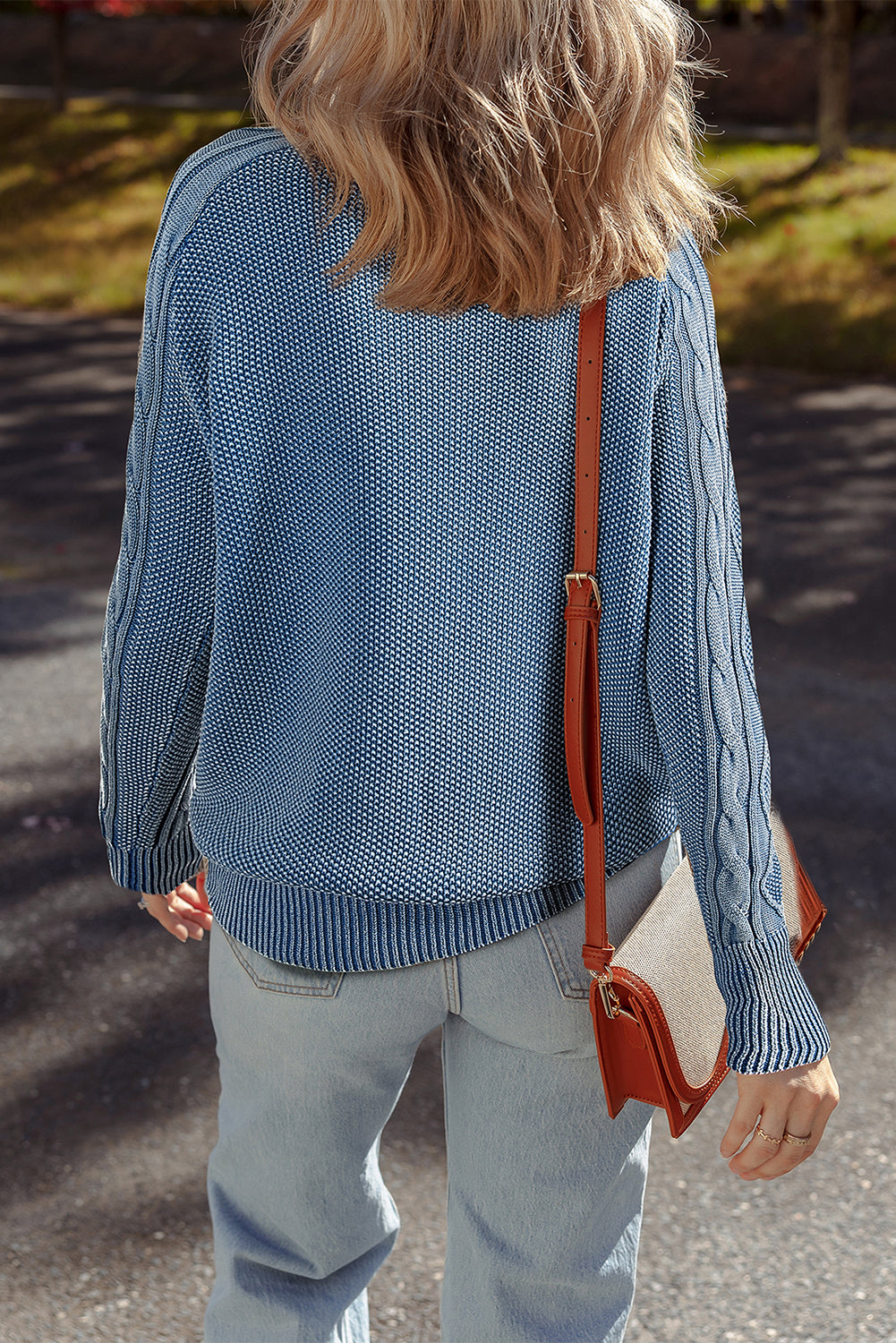 Ashleigh Blue Cable Knit Raglan Sleeve Casual Sweater