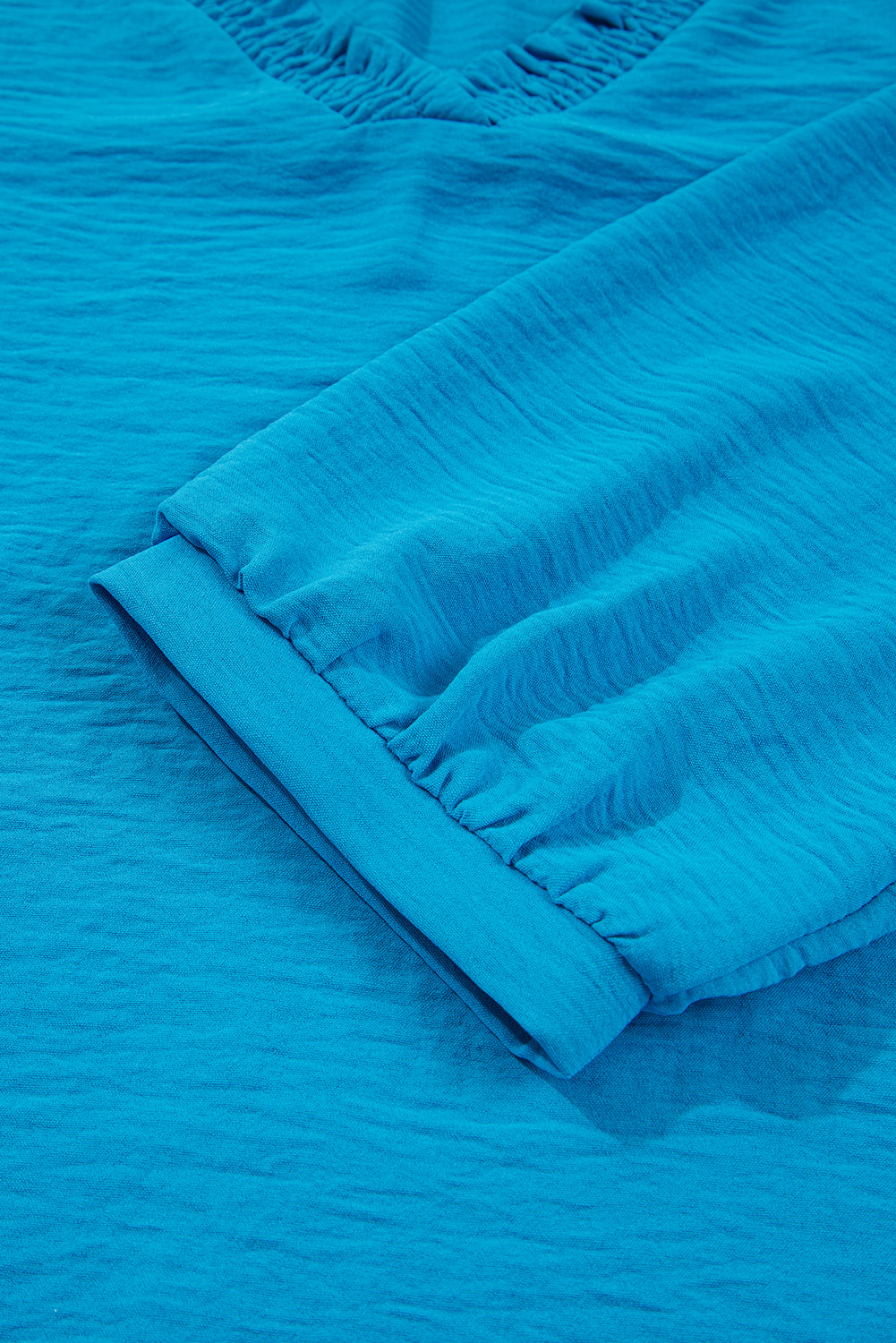 Bright Pink Frill V Neckline Puff Sleeve Crinkled Blouse