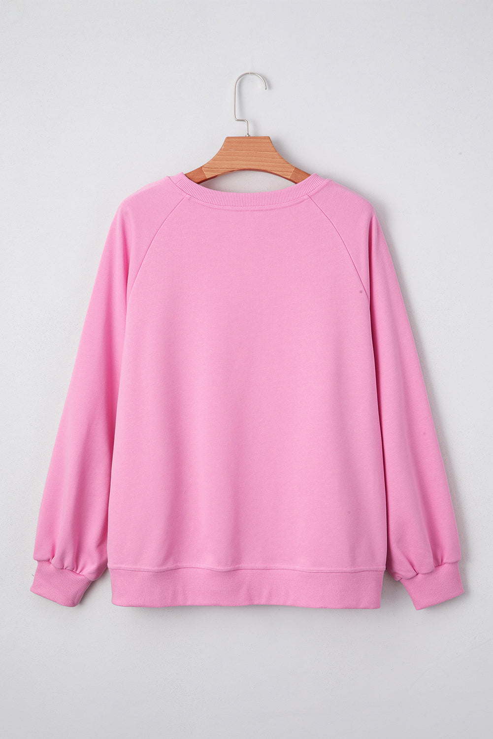 Bright Pink Lace Patchwork Raglan Sleeve Loose Fit Sweatshirt