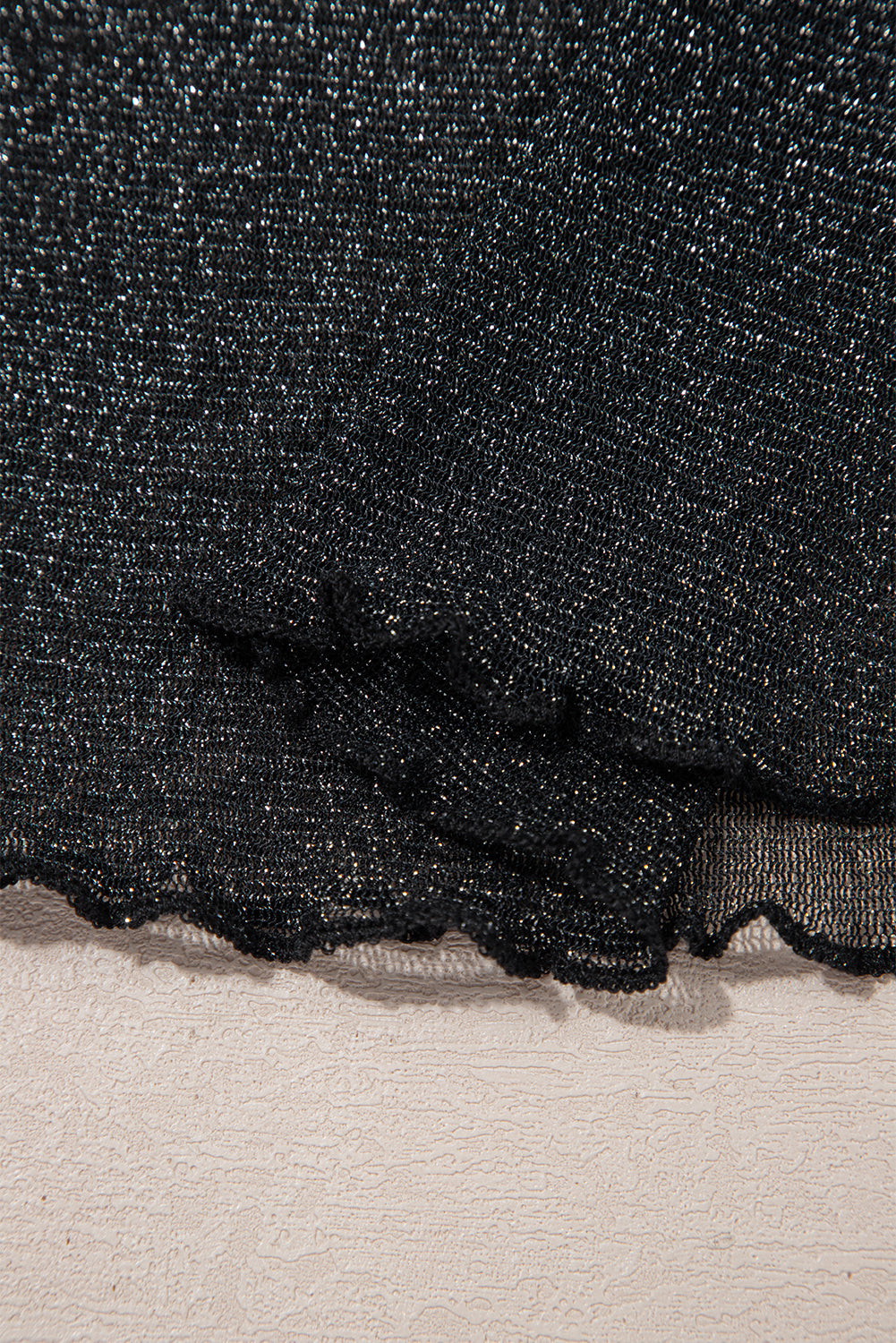 Black Metallic Glitter Mesh Long Sleeve Top