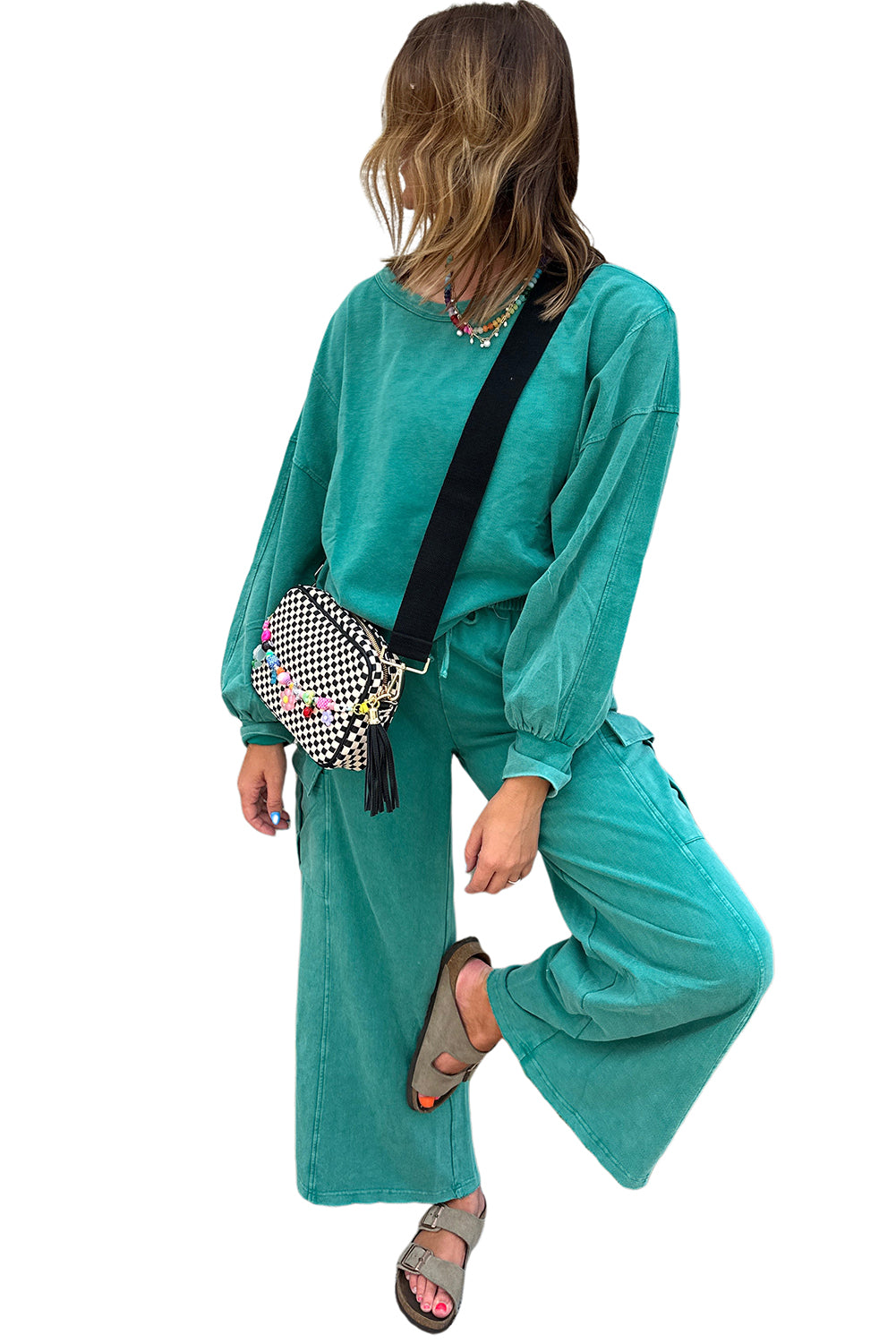 Conjunto de jersey rosa sachet y pantalones cargo de pierna ancha