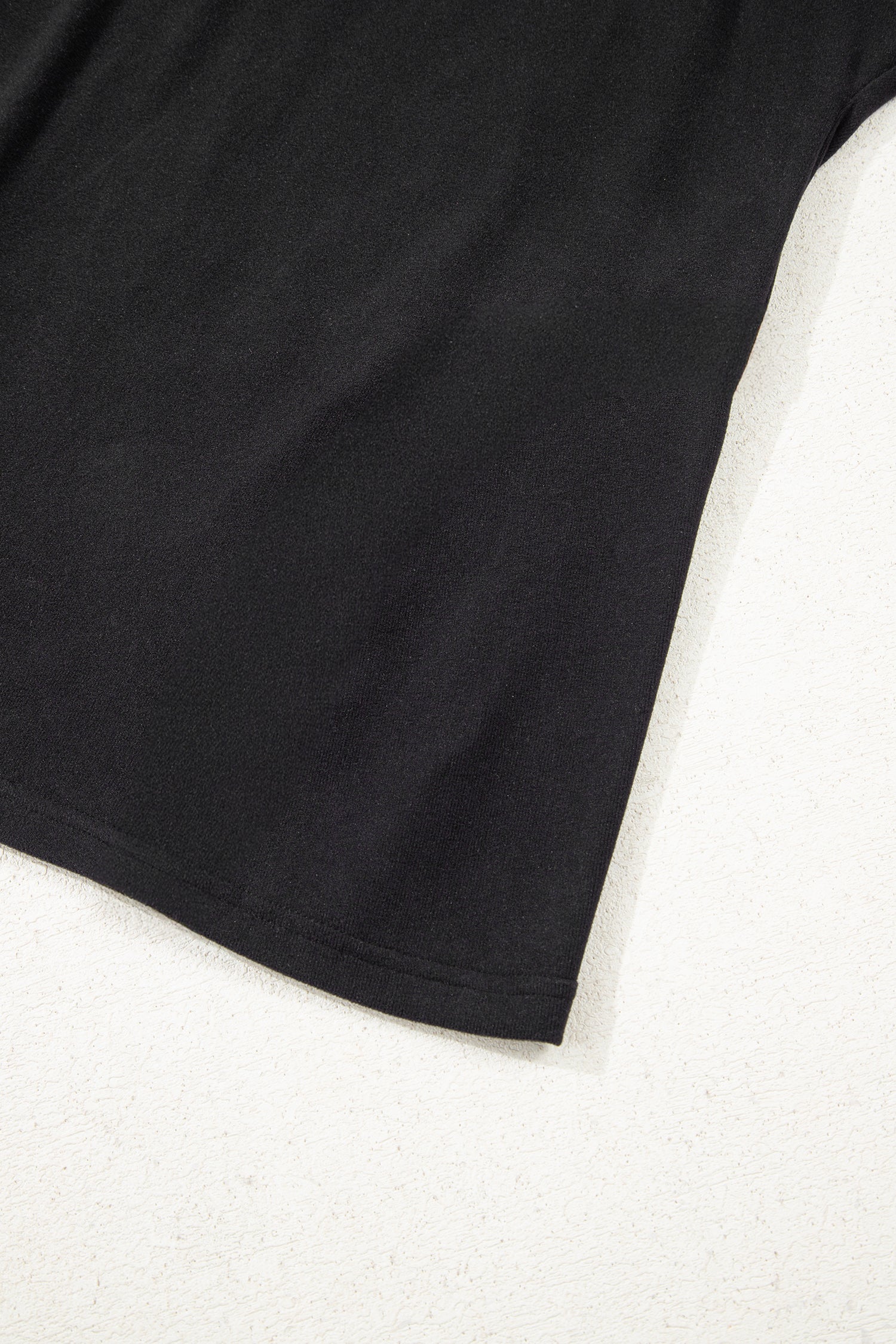 Black Solid Color Bow Textured Patchwork Long Sleeve Tee