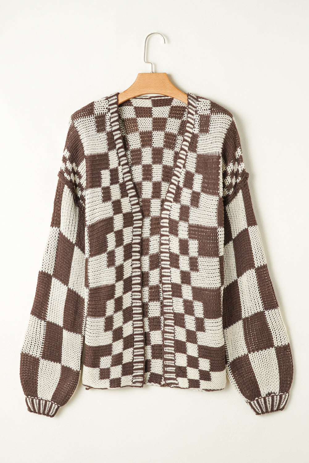 Multicolor Plaid Open Front Knitted Cardigan