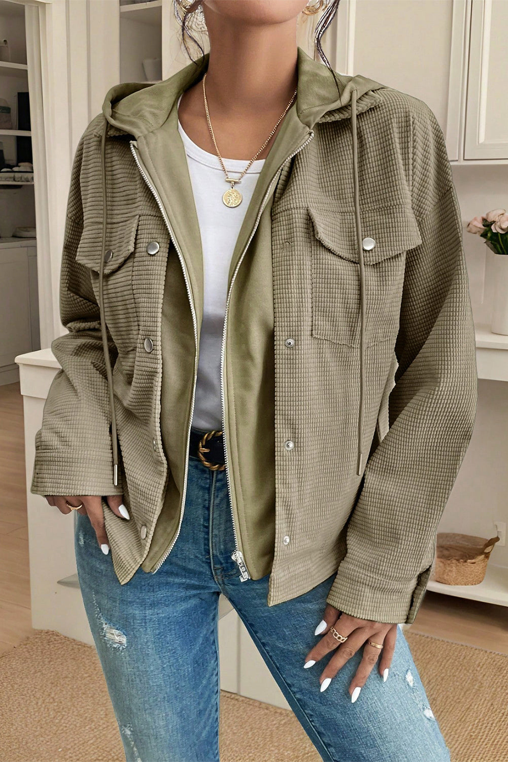 Sail Blue 2 in 1 Thermal Knit Textured Hooded Jacket