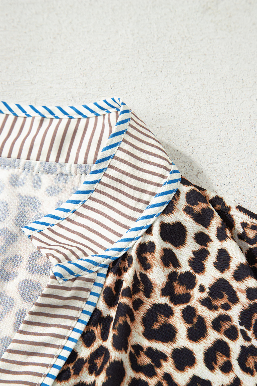 Khaki Plus Size Leopard Print Striped Trim V Neck Drop Waist Long Sleeve Mini Dress