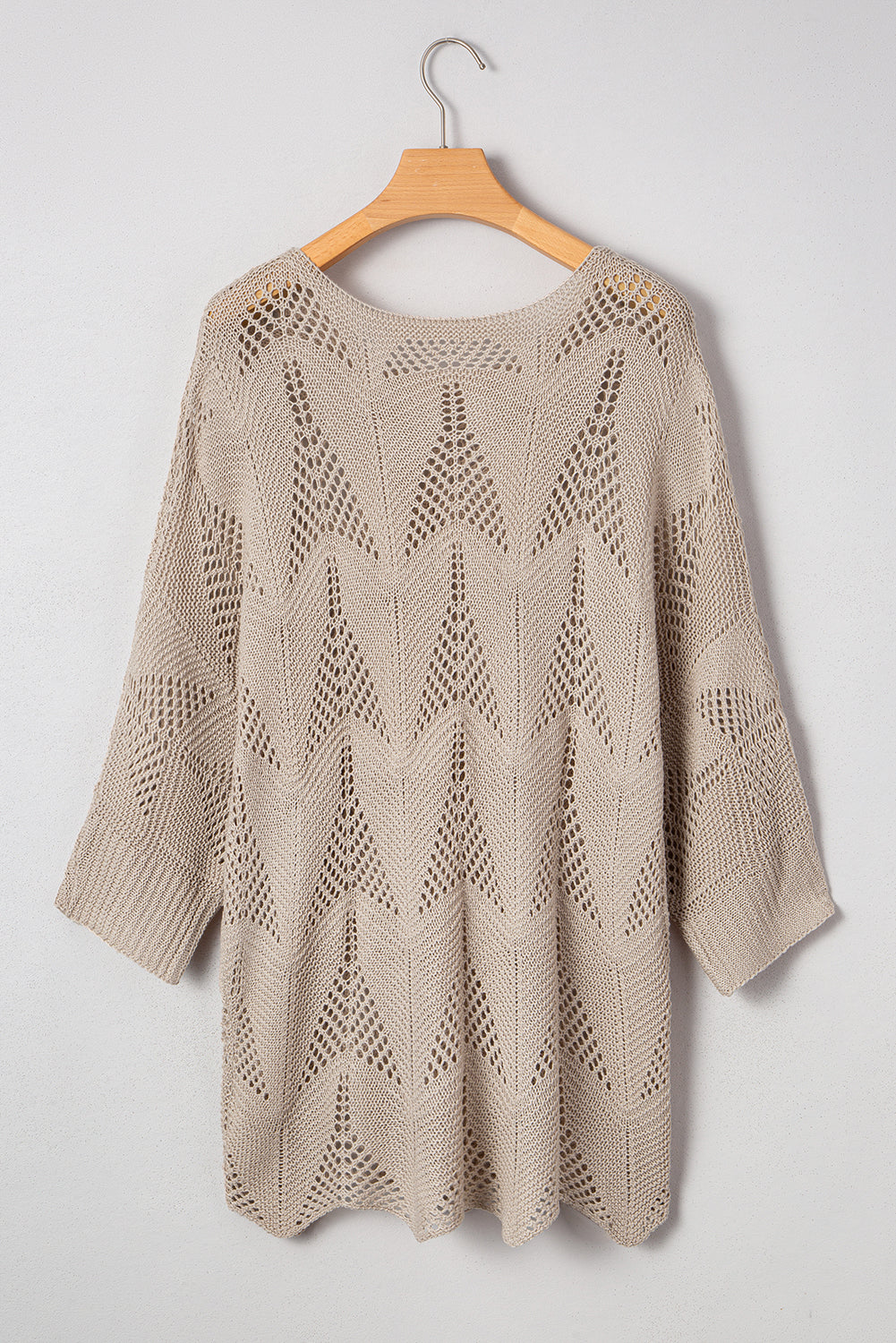 Seagrass Hollow Out Knit 3/4 Sleeve Loose Sweater