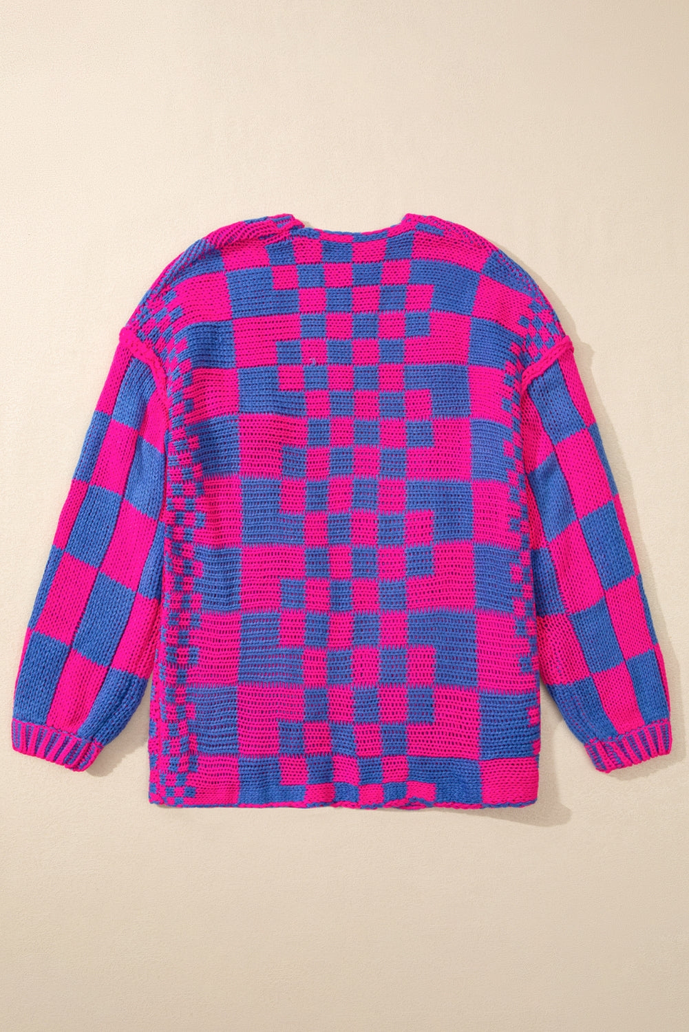 Multicolor Plaid Open Front Knitted Cardigan