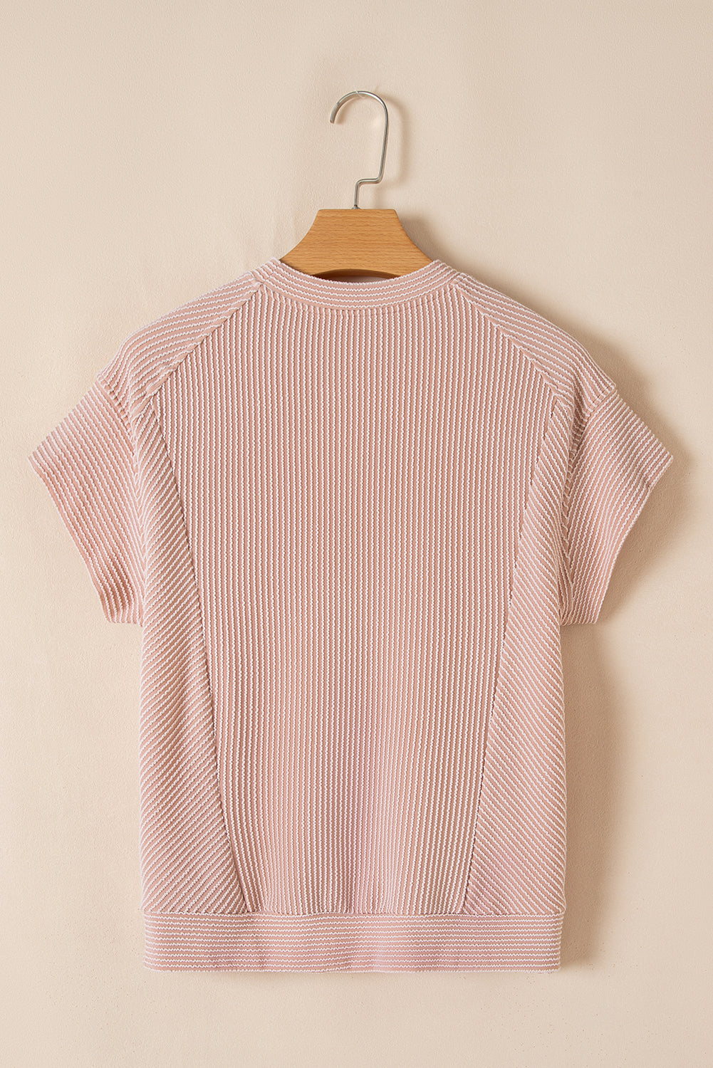 Blue Solid Corded Short Sleeve T Shirt and Wide Leg Pants Set