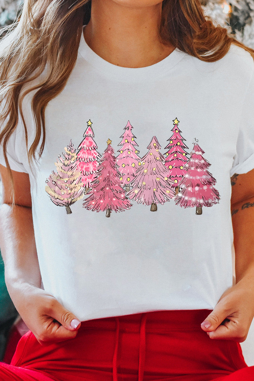 White Christmas Trees Fashion Graphic Tee