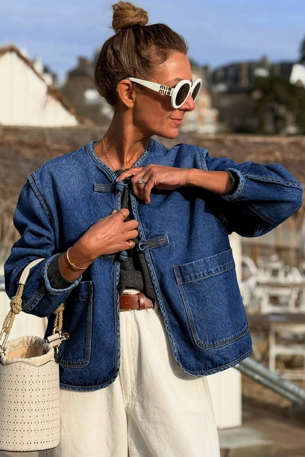 Sail Blue Vintage Pockets Straight Cut Deep Wash Denim Jacket