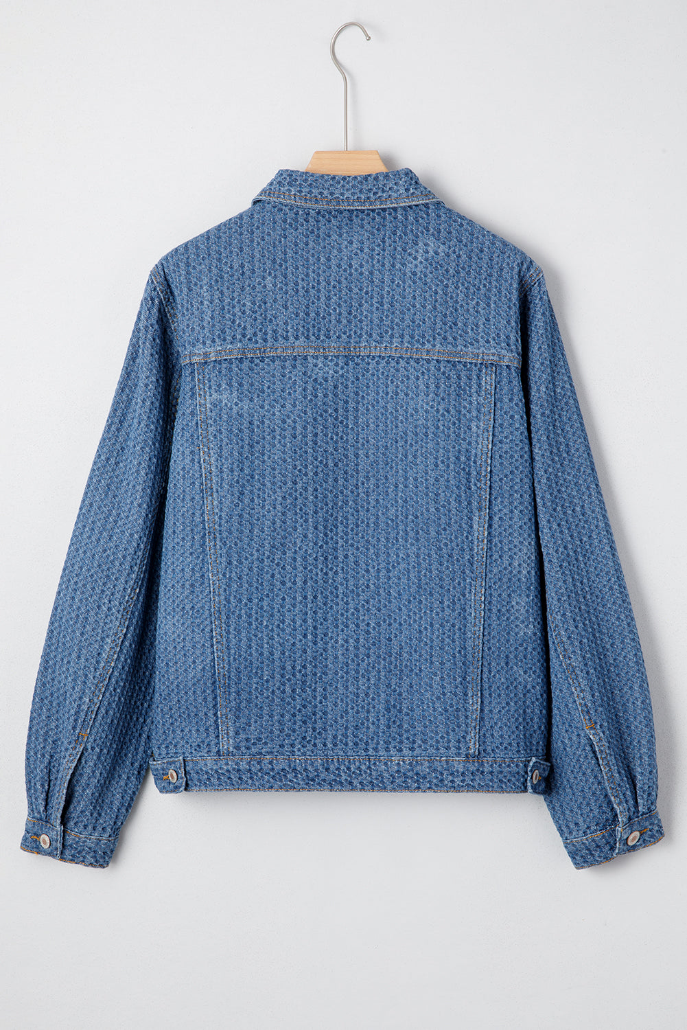 Blue Double Flap Pocket Denim Textured Button Down Jacket