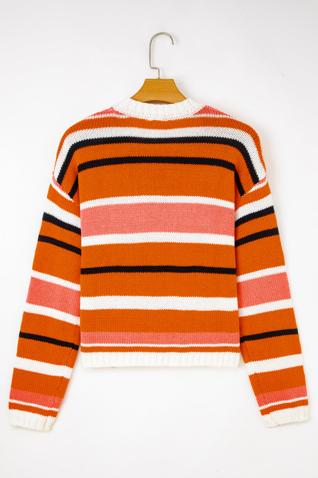 Orange Stripe Drop Shoulder Cropped Pullover Sweater