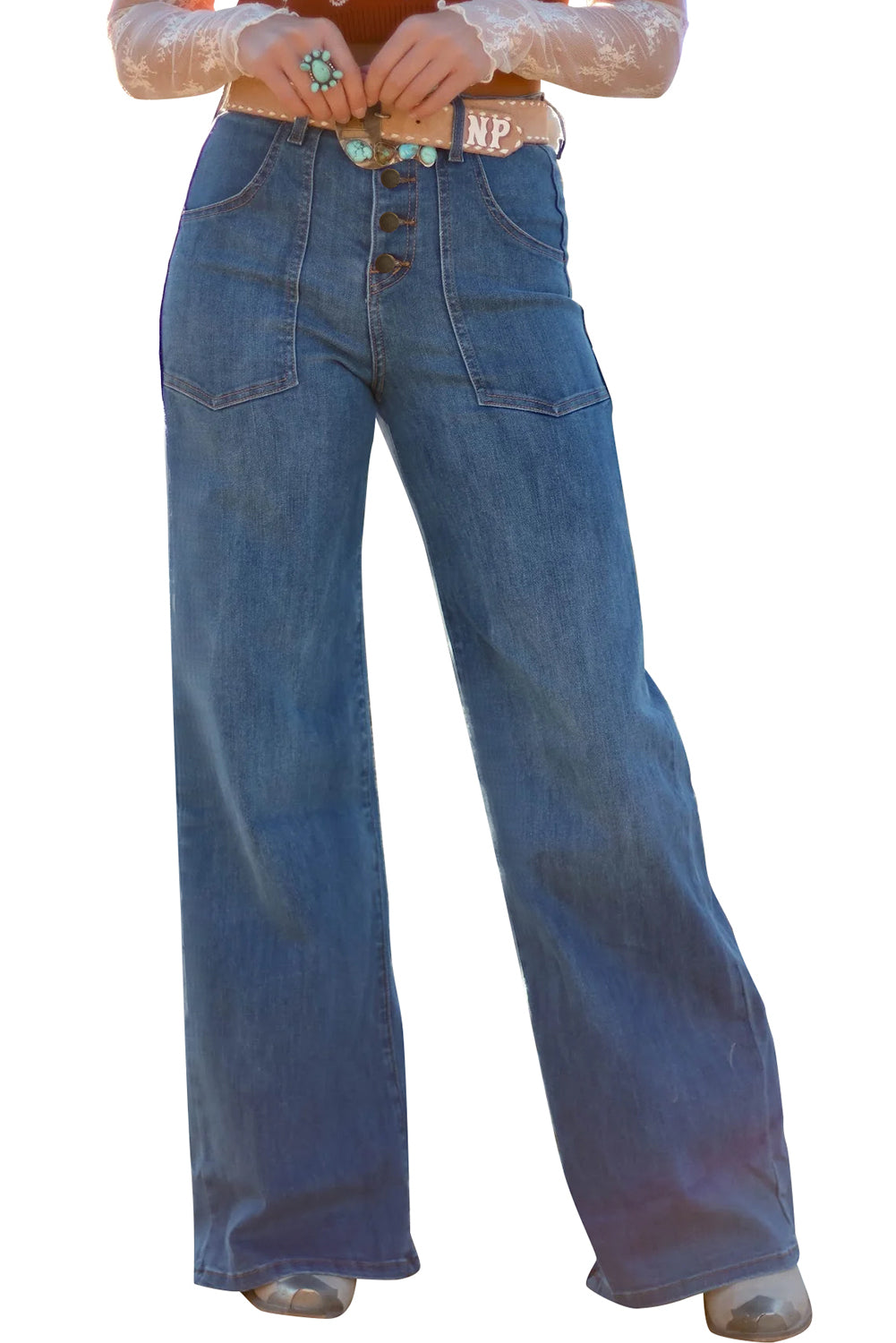 Ashleigh Blue Multi-Button High Waist Wide Leg Jeans